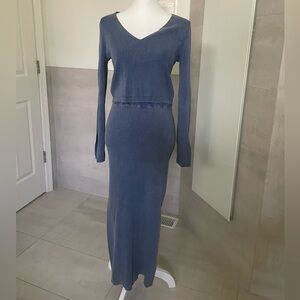 House Of Harlow 1960 Size M Coord Set Top Midi skirt washed denim blue